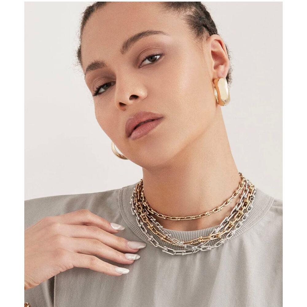 Gold Beaded Link Choker Necklace - Women Jewelry - Picture 2 of 7